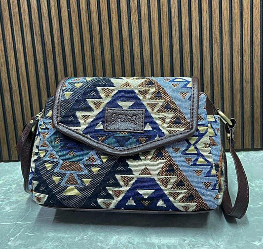 Blue & Brown Print Y-Uniq Clutch Bag