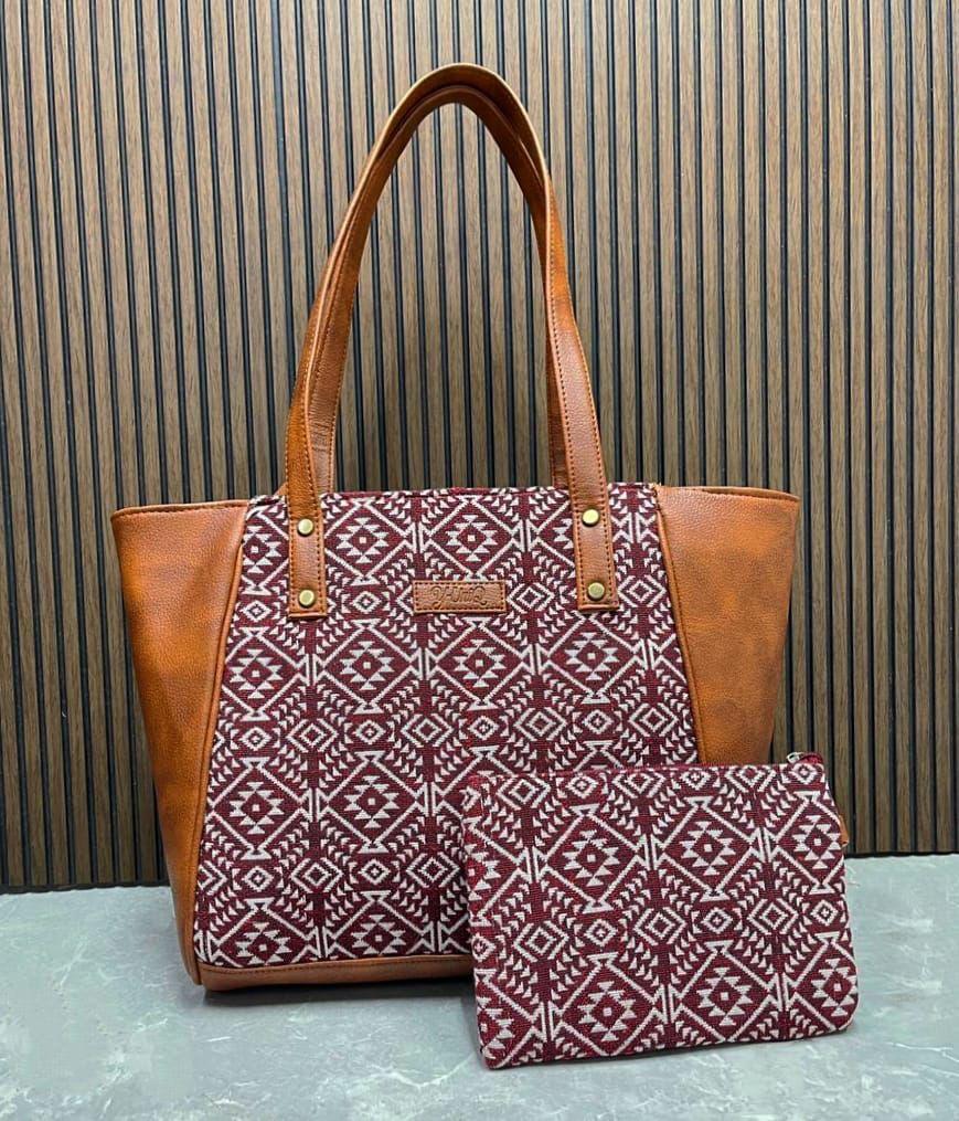 Burgundy Print Y-Uniq Tote & Clutch Bag